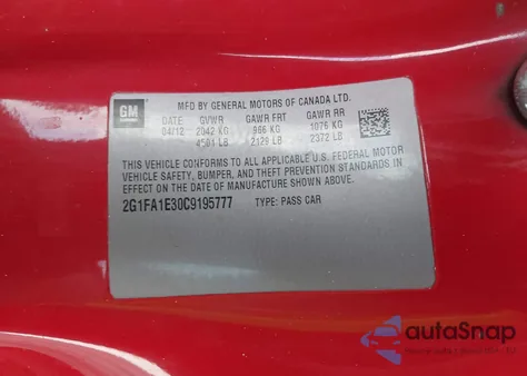 2012 Chevrolet Camaro 2Ls z USA, uszkodzony, nr VIN 2G1FA1E30C9195777